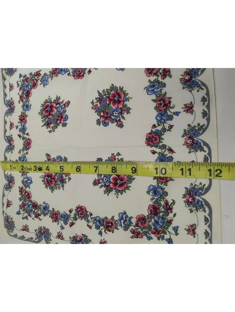 Vintage Hankie Cotton Gray White Floral Periwinkle Floral Handkerchief Placemat